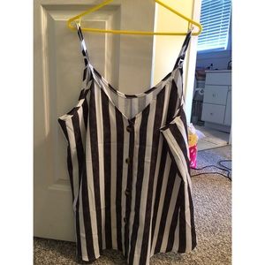 Blue and White Striped Button Tank